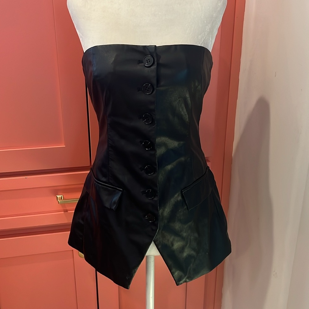 Peter Som Faux Leather Strapless Bustier Top - Picture 5 of 11